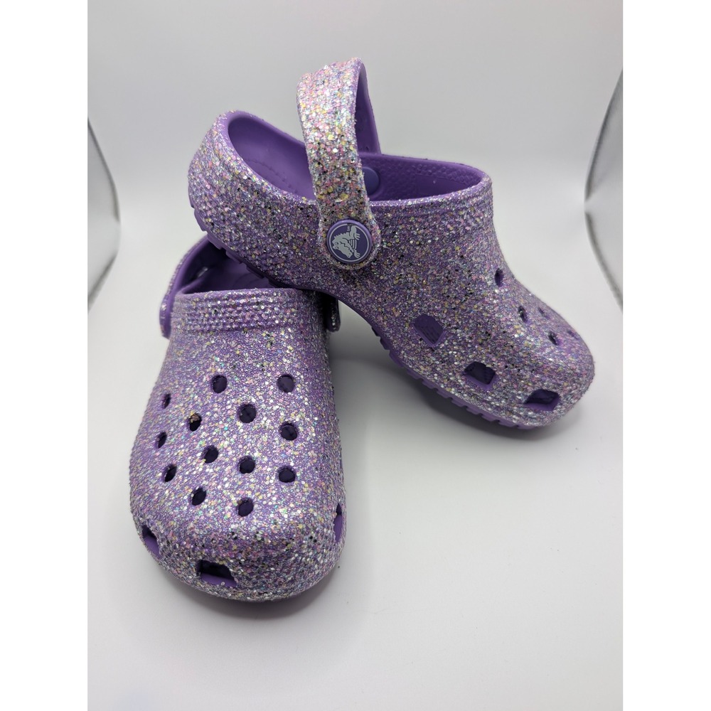 Crocs Classic Glitter Clogs Purple Sparkle Kids Shoes Size C10